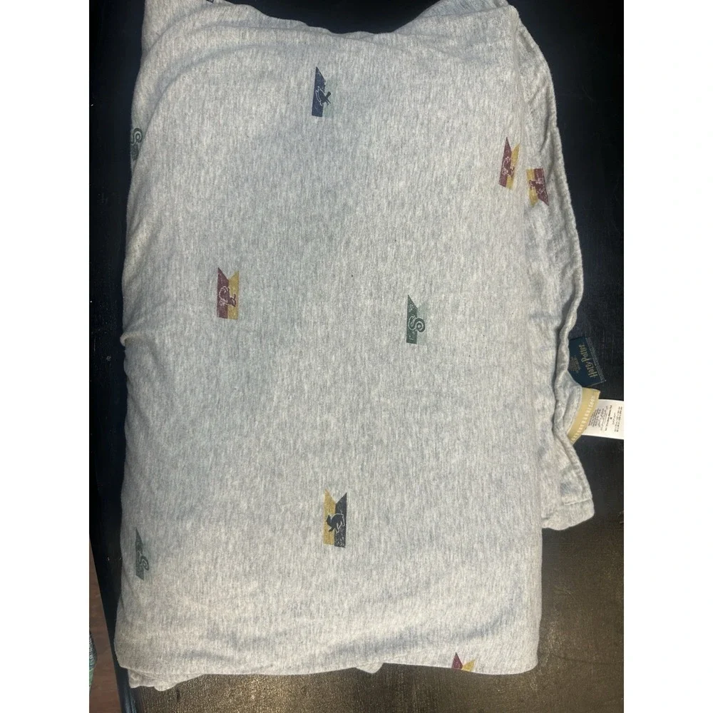 POTTERY BARN TEEN HARRY POTTER FLAGS Top Flat Sheet Full GRAY Jersey Knit Cotton
